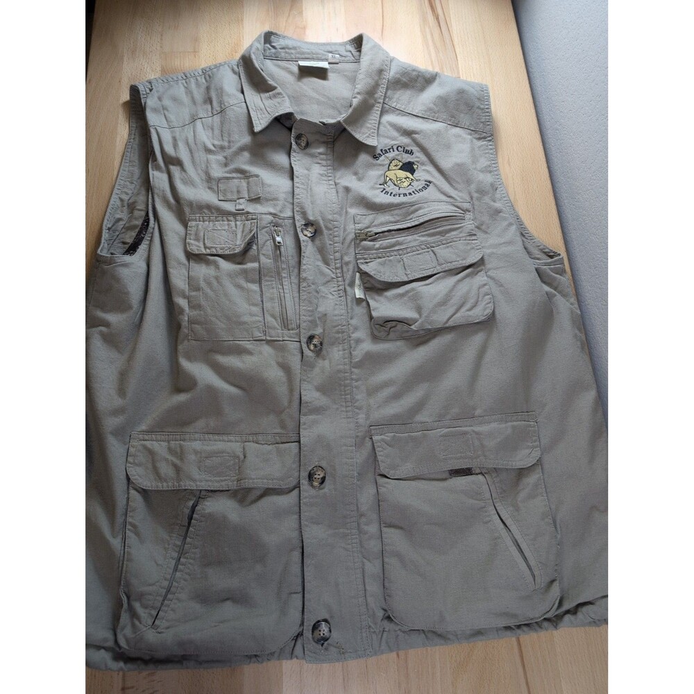 TAG Safari Club International XL Utility Vest Khaki Animal Print Lining